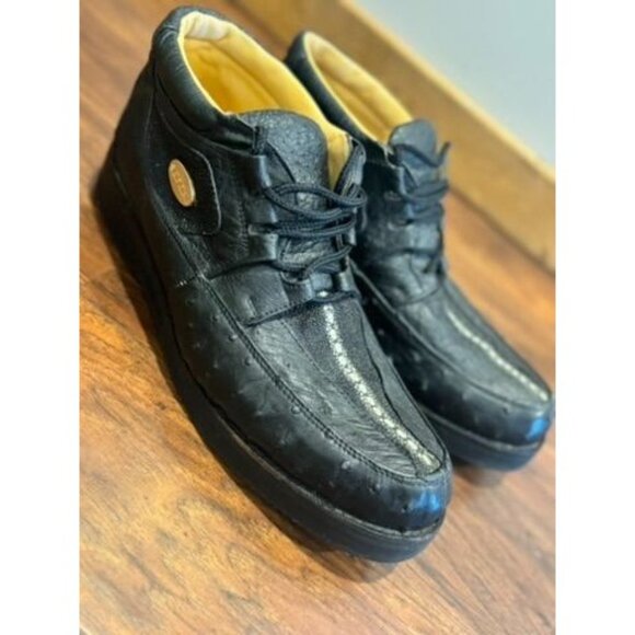 Mens Black Exotic Ostrich/COCO Leather Shoes Padded Collar Comfort Dress sz 11 - Picture 2 of 15